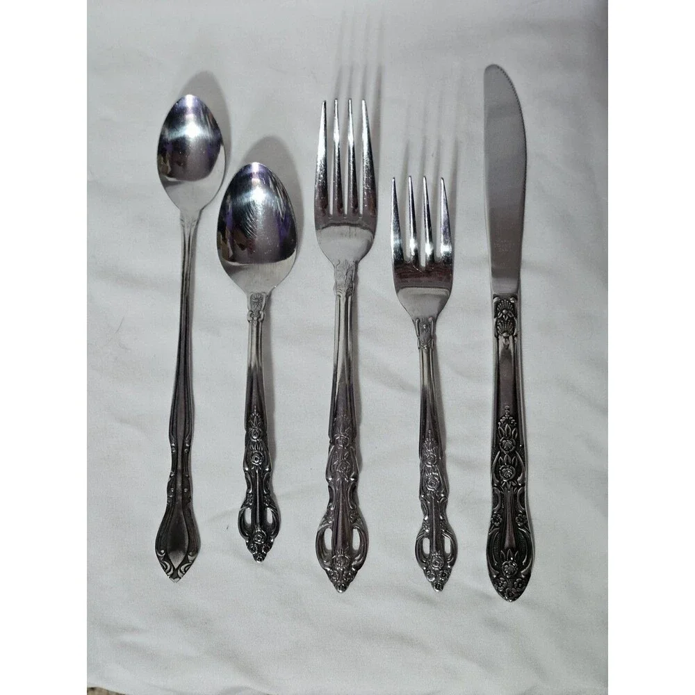 Maxam Ornate Floral Stainless Steel Tableware Flatware Japan 48 pieces